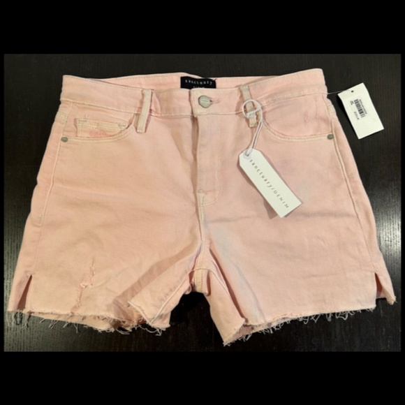 Sanctuary Cherry Blossom Midi Slit Distressed Denim Shorts Pink Size 28 - Picture 9 of 16
